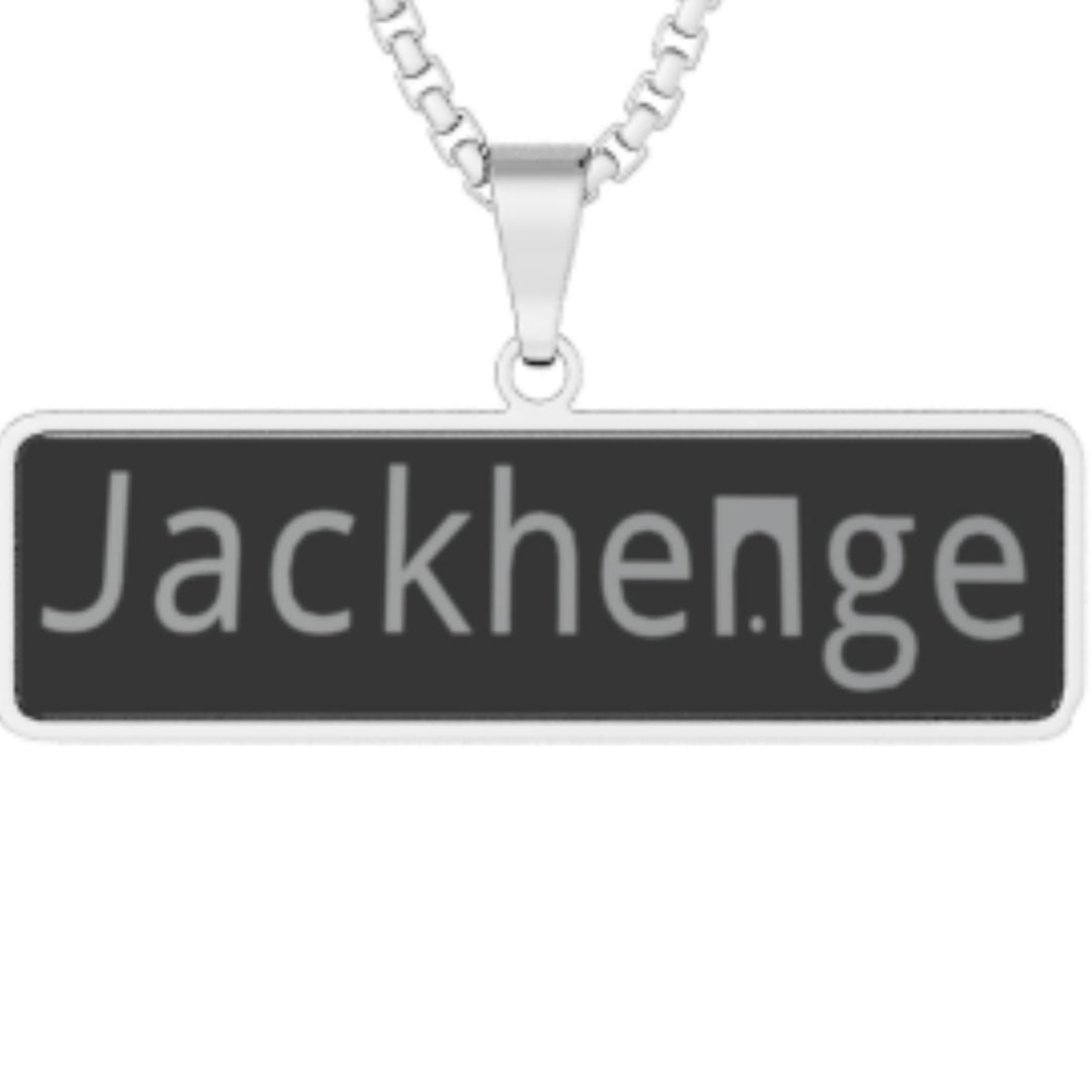 Jackhenge logo pendant necklace closer up