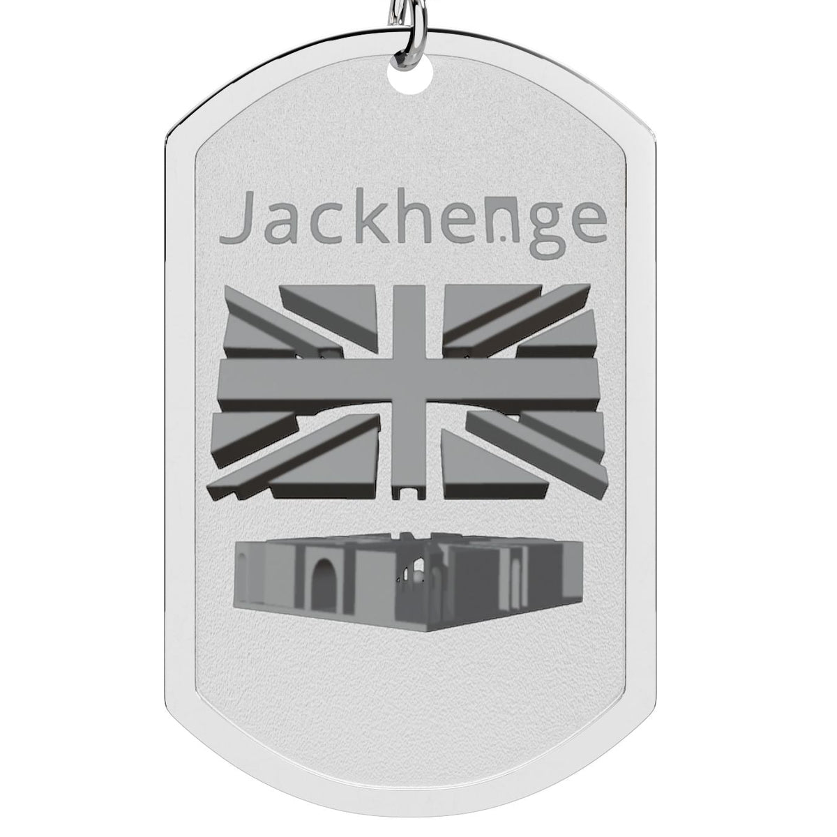 Jackhenge monument military style pendant dog tag Necklace close up