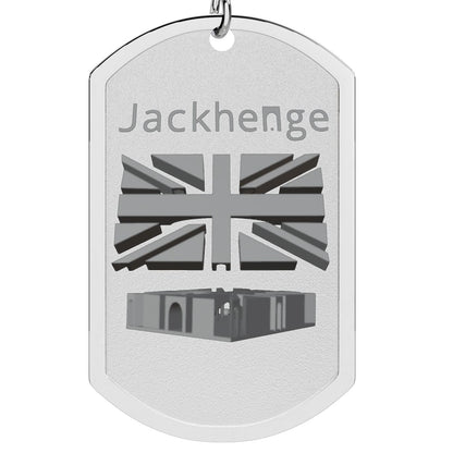 Jackhenge monument military style pendant dog tag Necklace close up