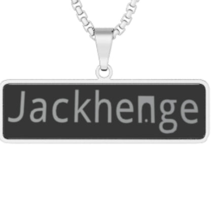 Jackhenge logo pendant necklace closer up