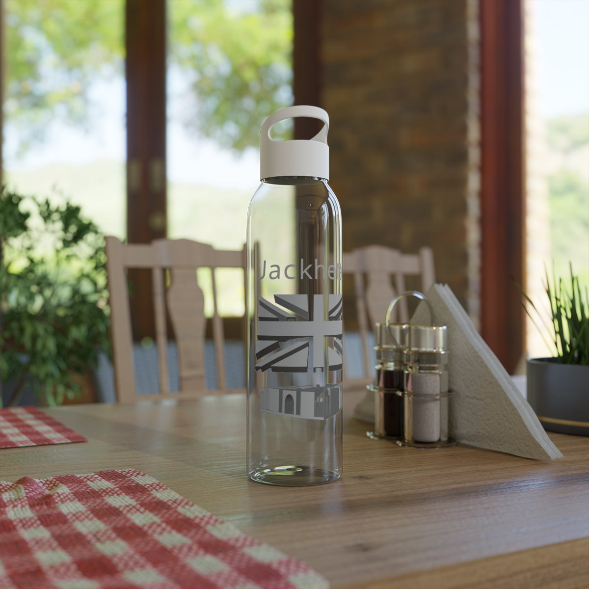 Jackhenge water bottle on a table